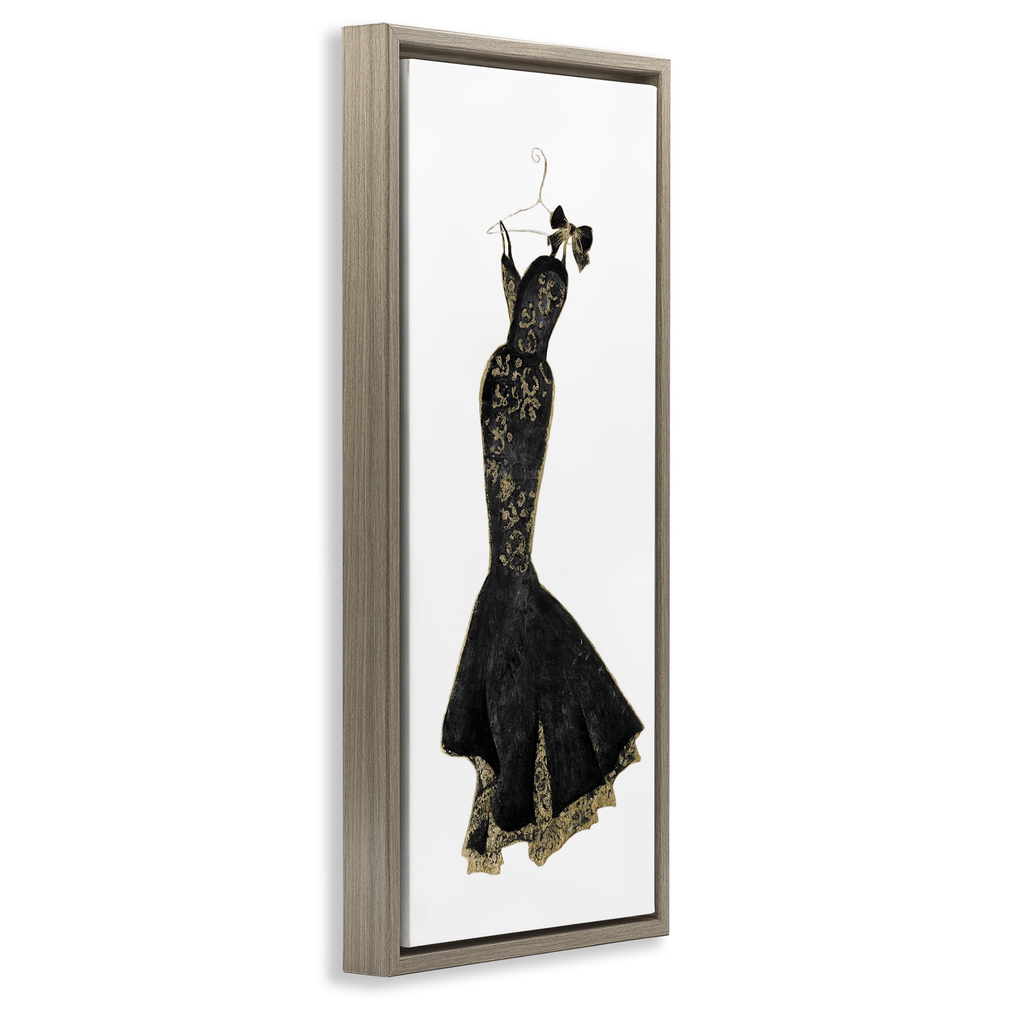 Stupell Industries Brocade Black Evening Gown Brown Framed Floater Canvas Wall Art, design by Janet Tava