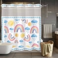 thumbnail image 5 of No Hook Rainbow Sunshine Shower Curtain with Snap in Liner Set, Rainy Cute Blue Border Waterproof Fabric Bathroom Curtains with See Through Top Window, Hotel Style Long 72 x 78 Inch, 5 of 9
