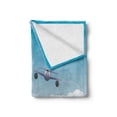 thumbnail image 2 of Airport Soft Flannel Fleece Throw Blanket, Cartoon Seascape Composition Plane Flies over Ocean with Shark, Cozy Plush for Indoor and Outdoor Use, 60" x 80", Azure Blue Sea Blue, by Ambesonne, 2 of 6