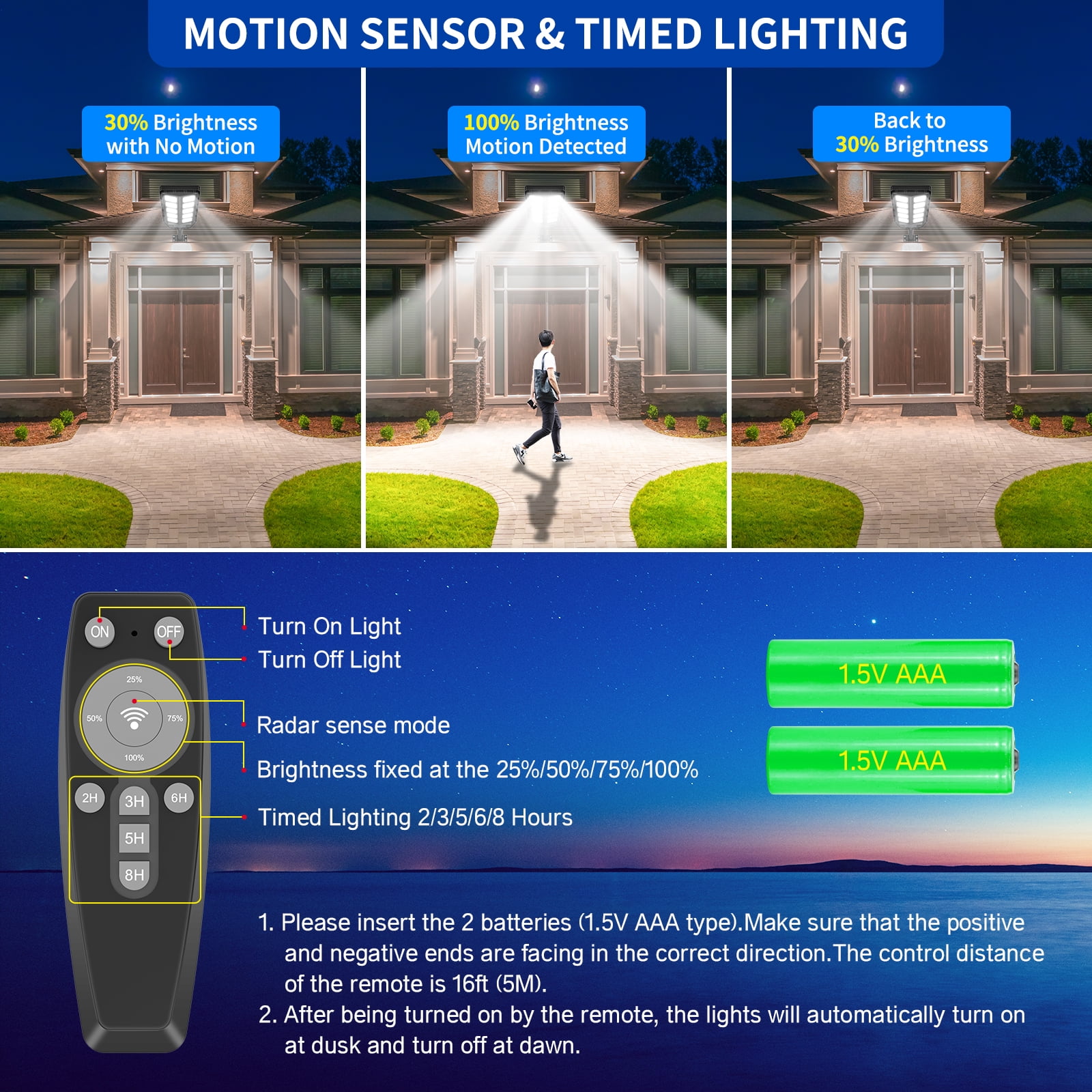 Solar Lights Outdoor Waterproof, Solar Flood Lights Outdoor, Solar Street Lights Outdoor, 6500K Dusk to Dawn Solar Security Flood Lights Motion Sensor with Remote Control for Parking lot