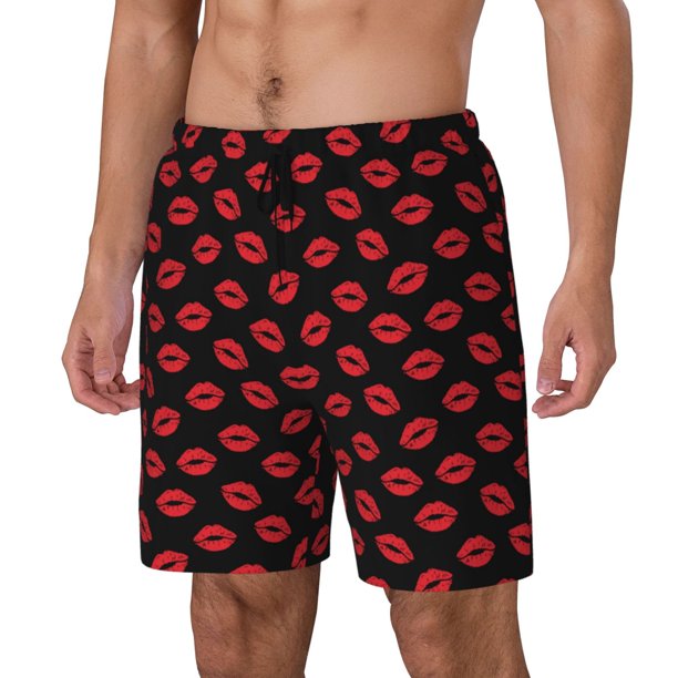 Fotbe Sexy Red Lips Kiss Traje de Baño para Hombre – Shorts de Natación de Secado Rápido con Forro y Bolsillos-XX-Large