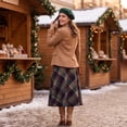 thumbnail image 4 of EANJE Midi Plaid Skirt for Women, Vintage Color‑Block Plaid A‑Line Swing Long Skirt, High Waist Loose Flowy Fleece Blend Skirt, Retro Casual Skirt for Fall Winter Daily Wear Green S, 4 of 5