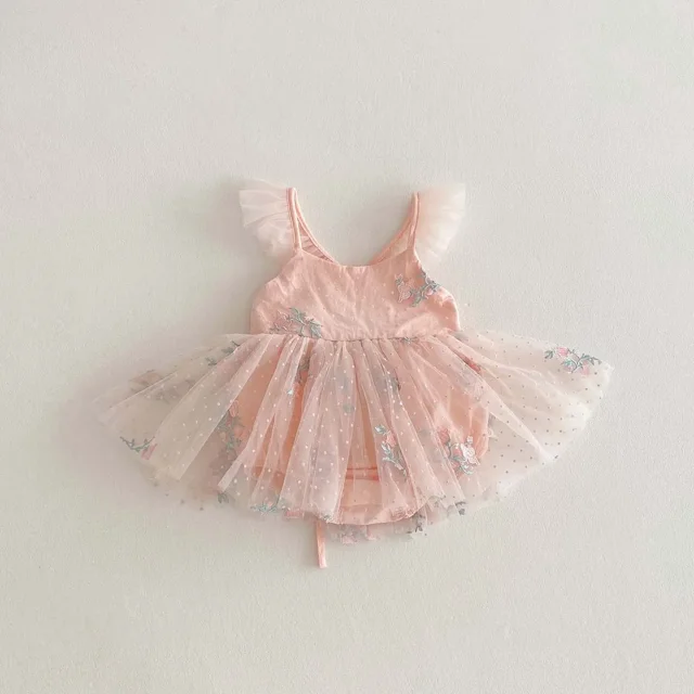 Body de verano para niñas de 0 a 2 años, vestido con tirantes de encaje bordado Floral, camisola bonita para niños pequeños de una pieza