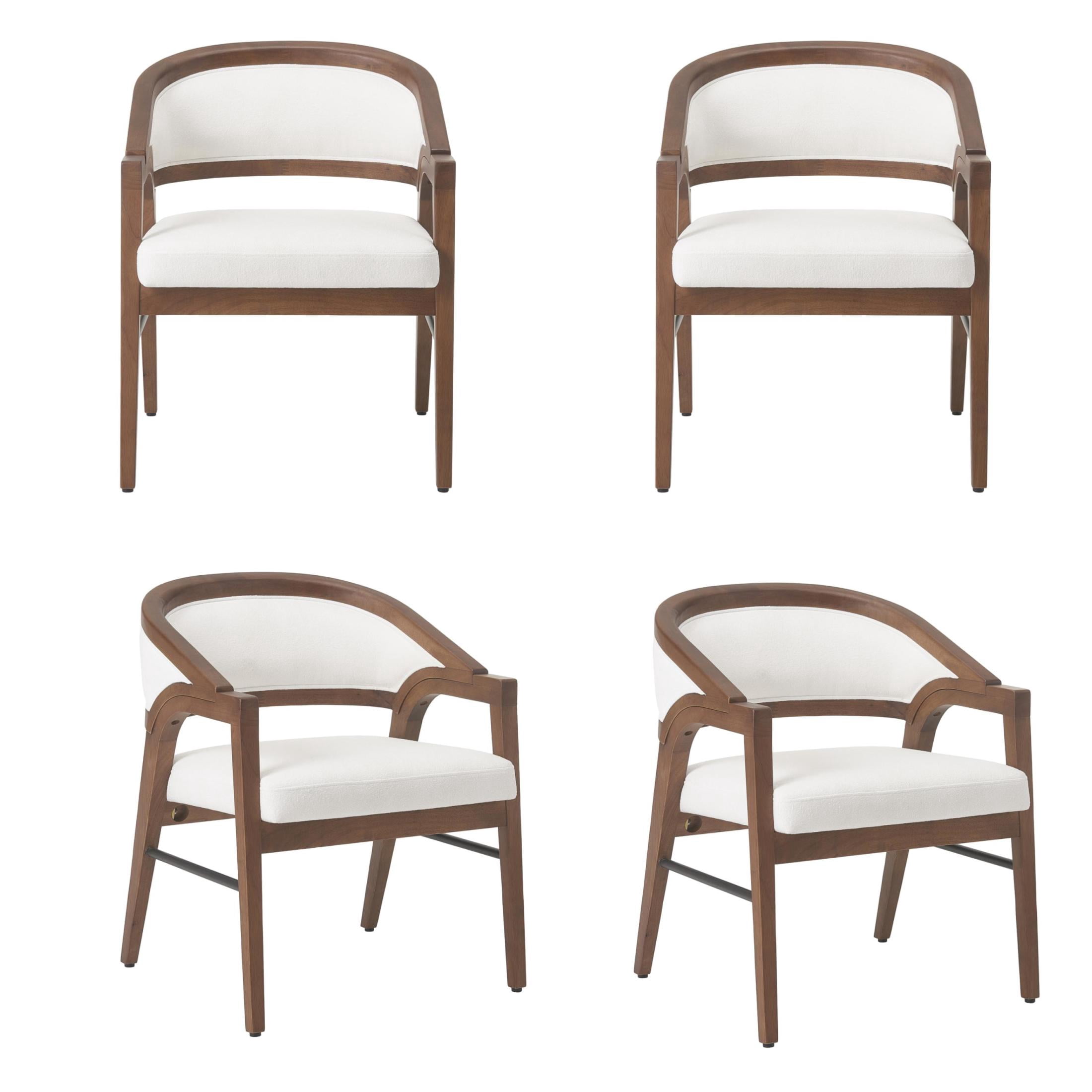Christopher Knight Home Modern Upholstered Dining Chairs, Solid Wood Frame, Walnut+White, Set of 4