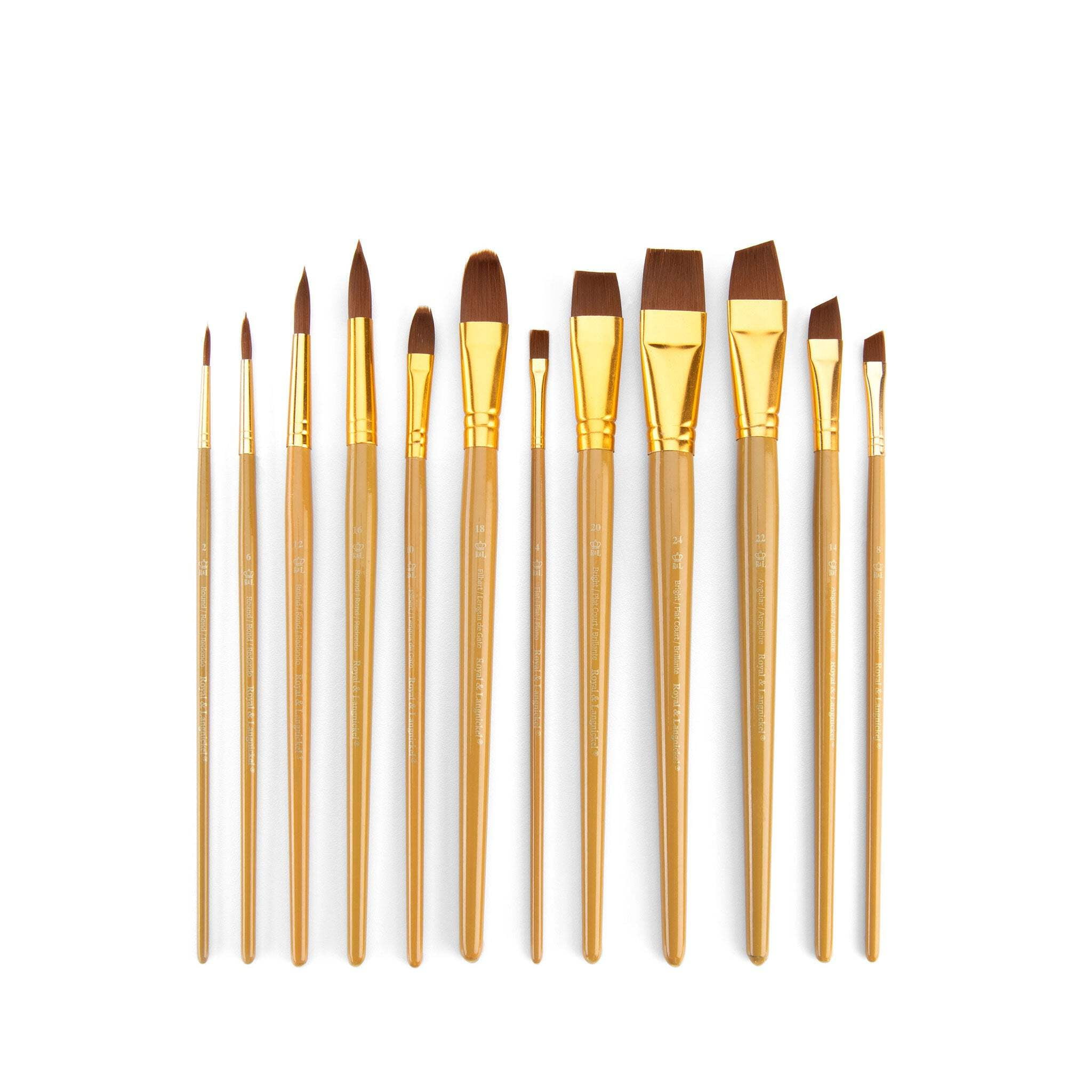 RSET-9303 | 12pc Brown Taklon Long Handle Variety Brush Set