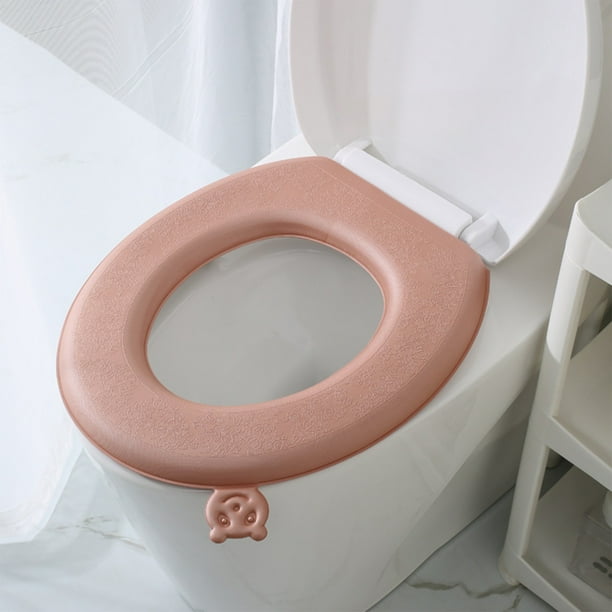 EVA Waterproof Toilet Seat Cushion | Paste Type Universal Thickened Commode Cover | Rainproof Non-Absorbent Soft Foam Padding | Fits Most Seats | 16.3x14.9in | 1PC | Coffee Red Gray Blue