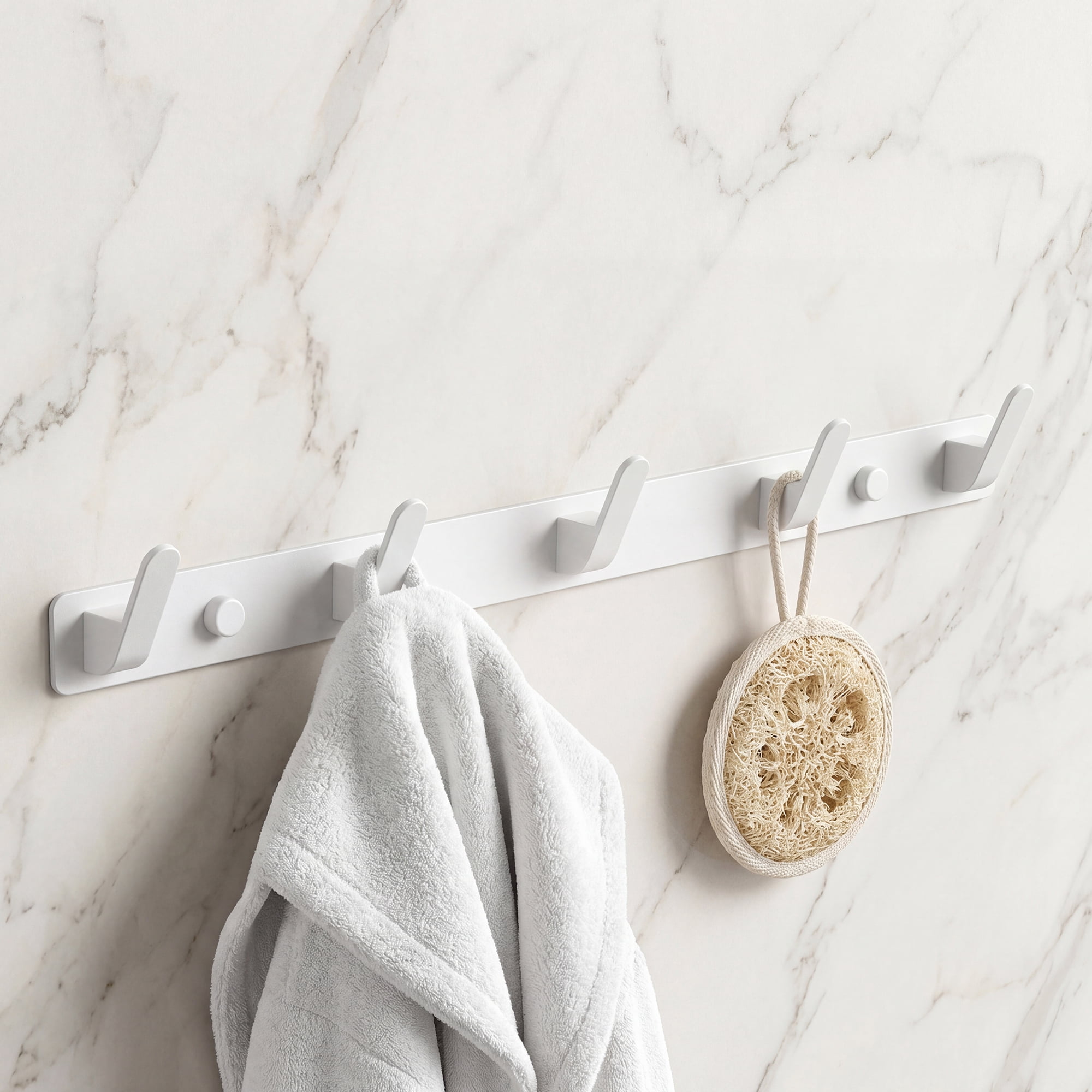 Unique Bargains Coat Rack Wall Mount for Entryway Bathroom Bedroom White 5 Hooks