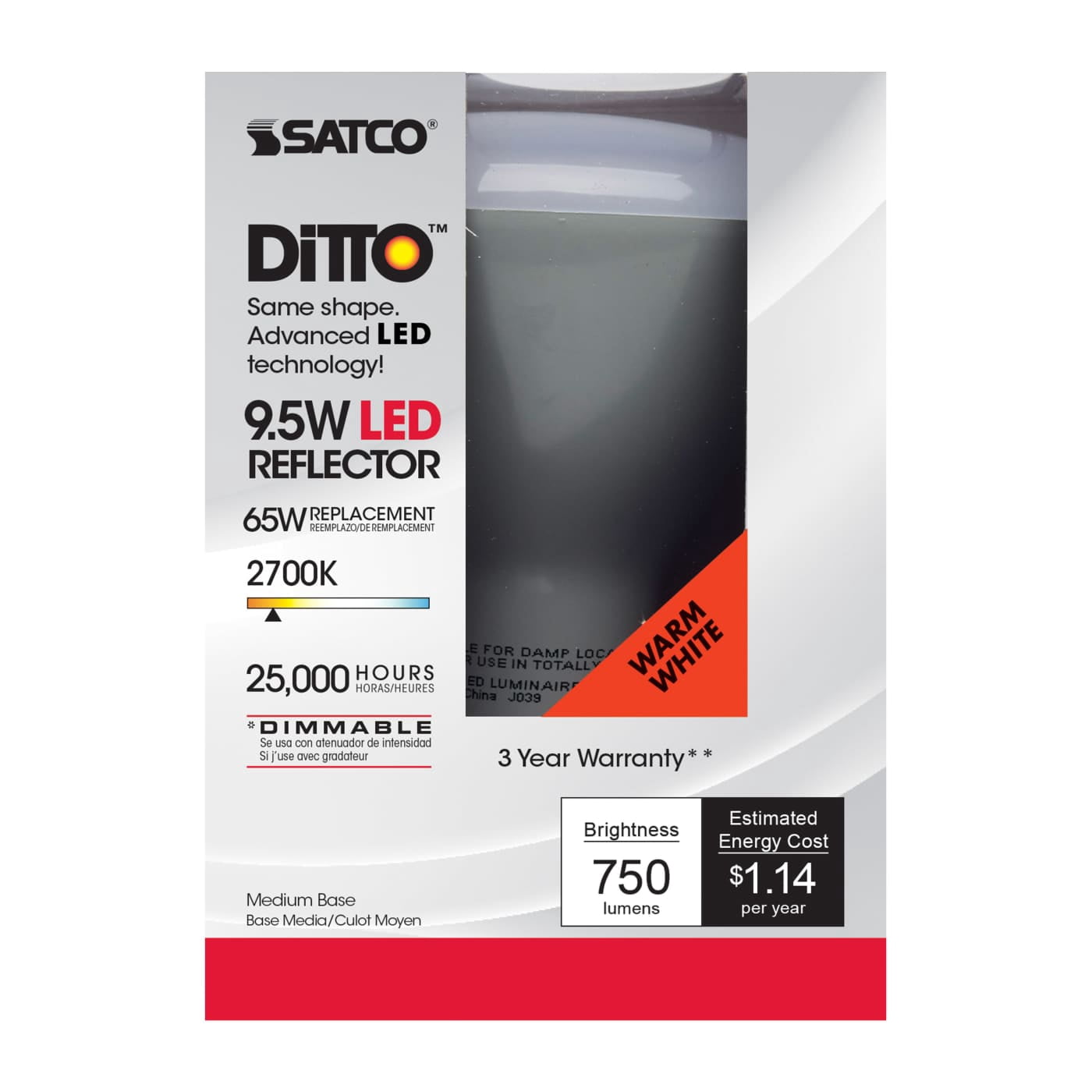 SATCO S9620 9.5W 120V LED Bulb BR30 E26 Base 2700K Dimmable (12 Pack)