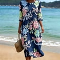thumbnail image 5 of VBVC Women's and Women's Plus 3/4 Sleeve Midi Dress, Summer Casual Crew Neck Dress For Women, Ladies' Loose Fit Floral Dress with Pockets,Dark Blue,S-5XL, 5 of 7