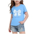 thumbnail image 2 of Tranfacy Kids Girls 3-14 Years Summer Tops Short Sleeve Round Neck Bow Print Breathable Casual Daily Blouses Shirts, 2 of 5
