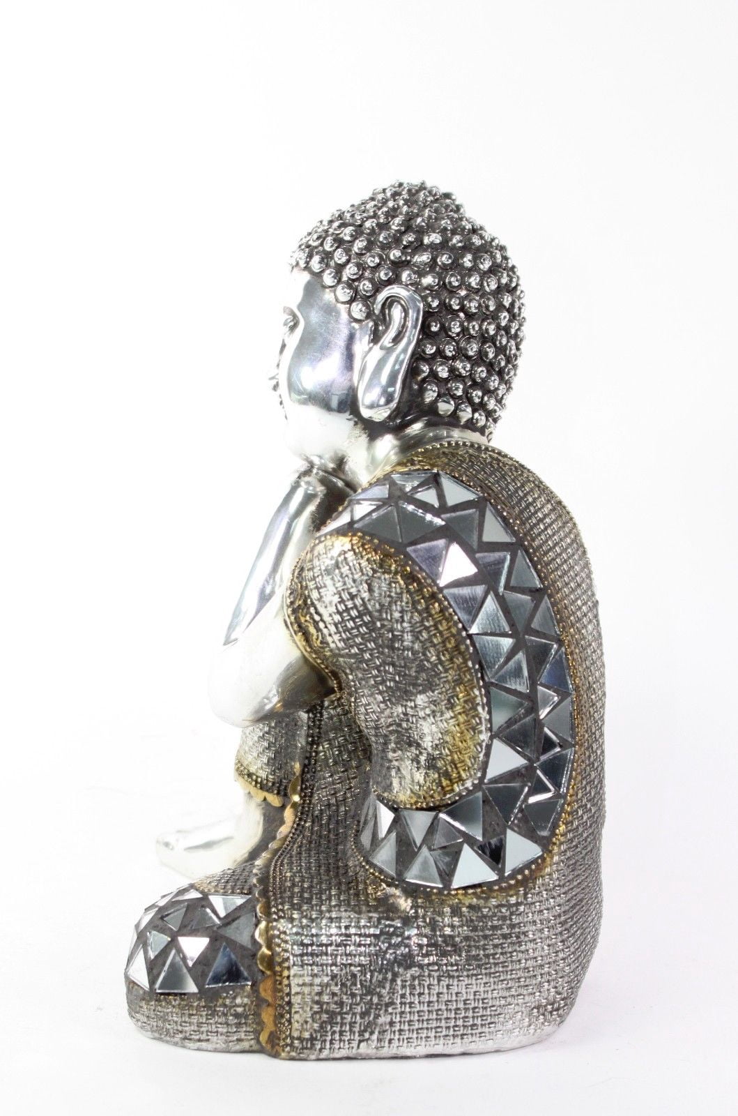 Feng Shui 6.5" Silver Electroplated Resting Meditating Buddha Figurine Peace Statues