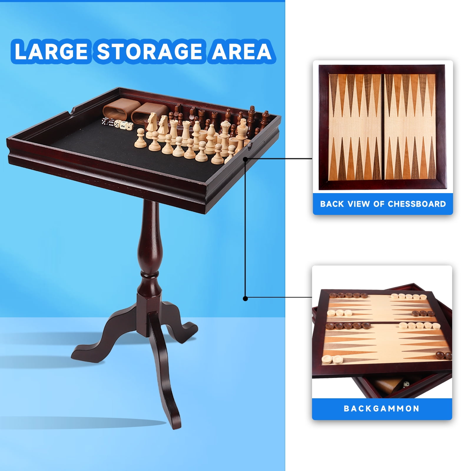 GSE Games & Sports Expert 3-in-1 Wooden Chess Checkers Backgammon Table, Tabletop Combo Board Game Set for Home Decoration and Family Board Game
