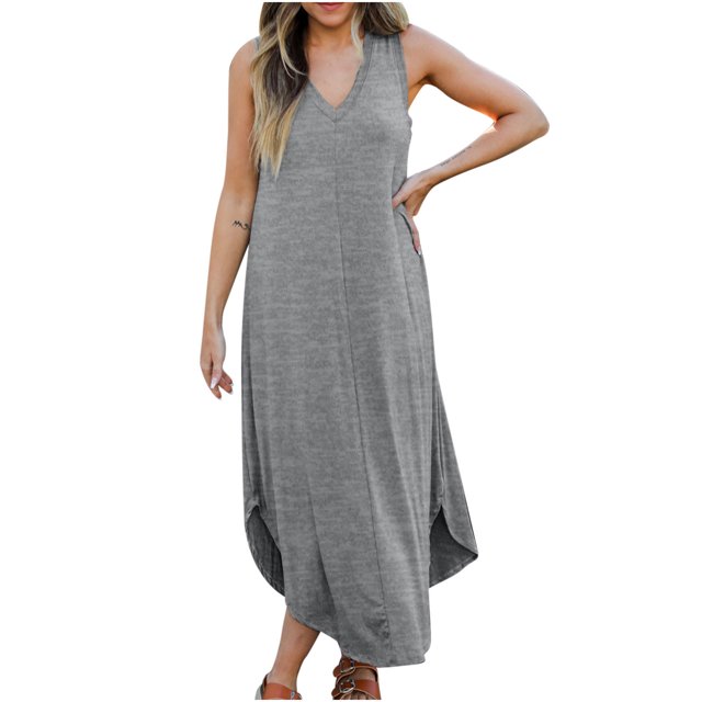 Vestidos de fiesta sólidos sin mangas con cuello en V vintage sexy con estilo para mujer OAVQHLG3B Store lin121212