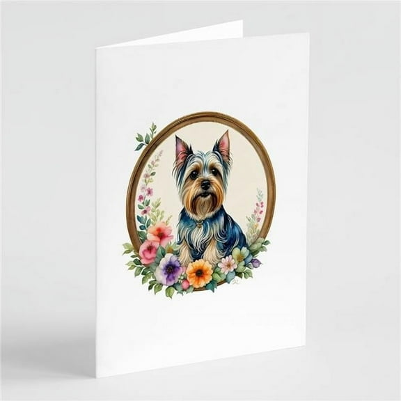 Silky Terrier and Flowers Greeting Cards and Envelopes Pack of 8 7 in x 5 in