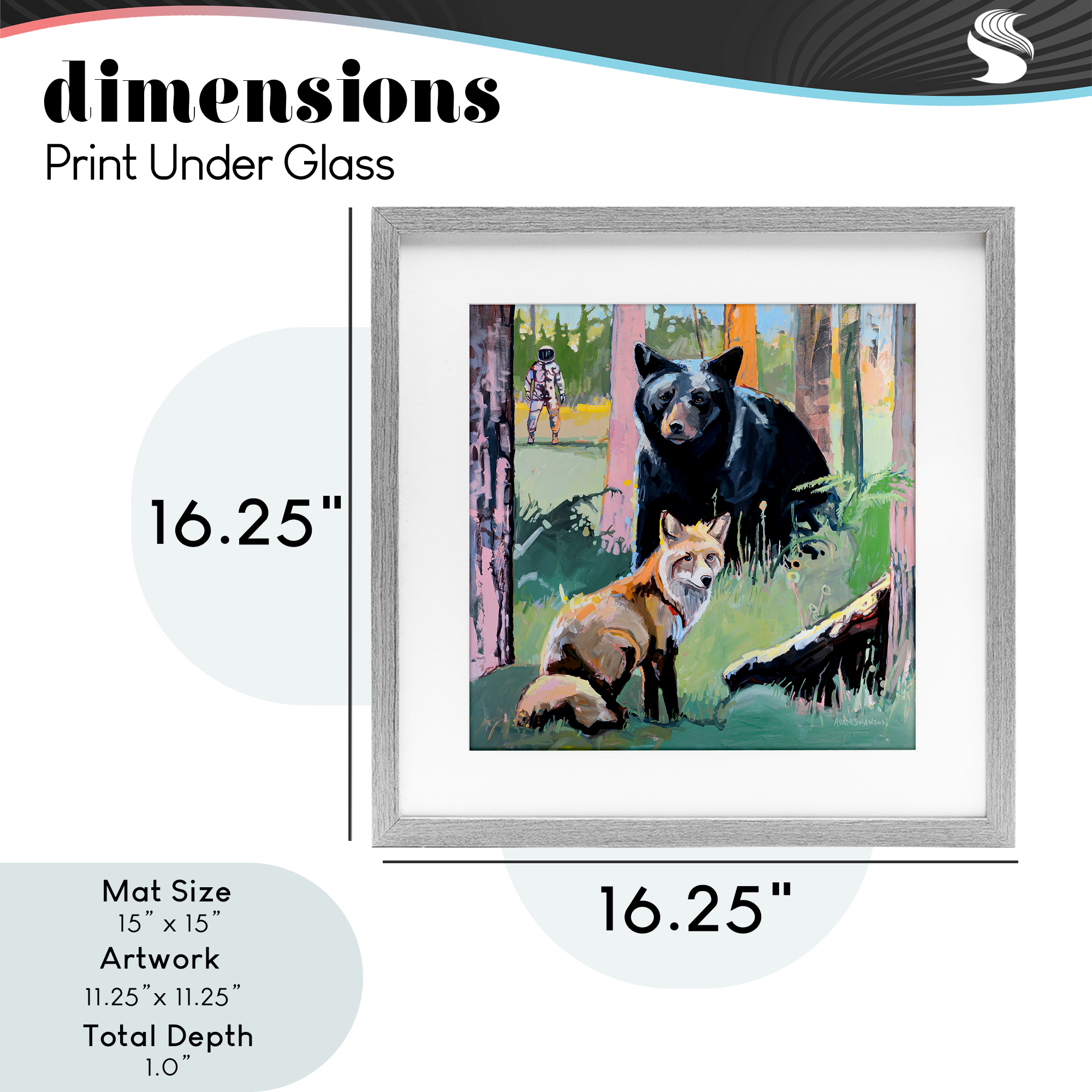 Forest Animals in Deep Space Gray Framed Print Under Glass, design by Adam Swanson