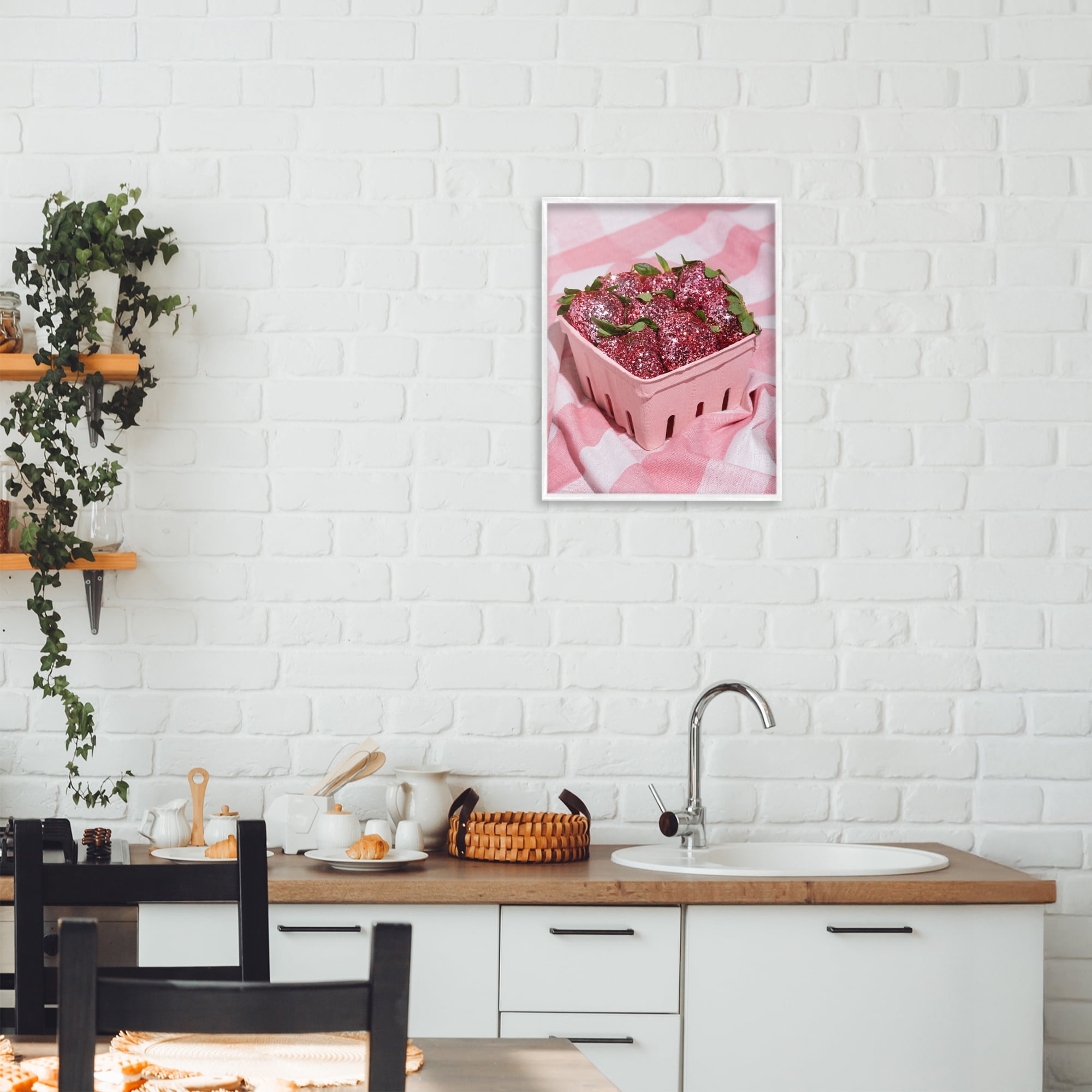 Stupell Industries Glam Glimmer Strawberries White Framed Giclee Art, design by LISH Creative