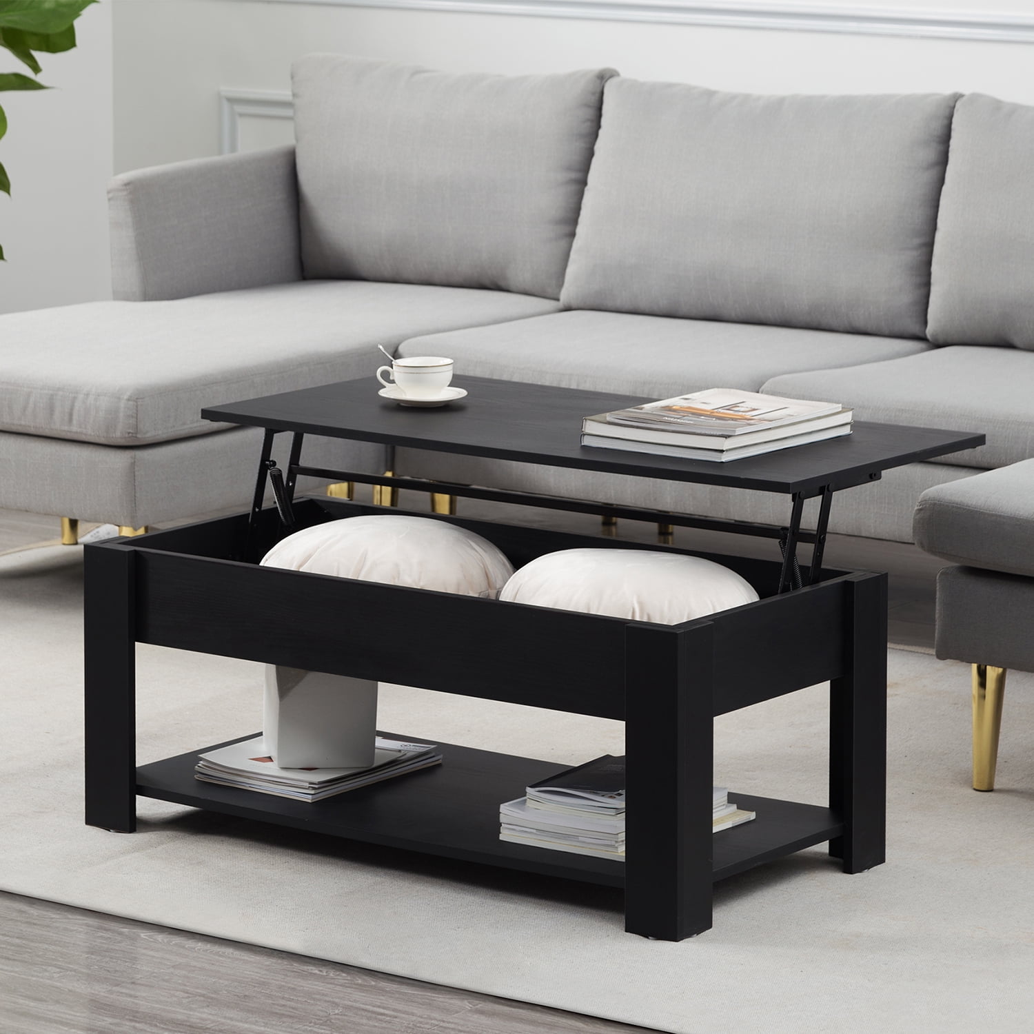 Kadyn Lift Top Extendable Coffee Table, Modern Coffee Tea Table with Storage, MDF Coffee Table Side Table for Living Room, Black Kadyn Lift Top Extendable Coffee Table, Modern Coffee Tea Table with Storage, MDF Coffee Table Side Table for Living Room, Black