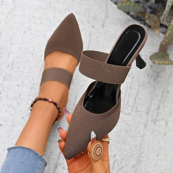 Xucatan Women's Knit Pointed Toe Mules, Elastic Strap Slip On Heels, Cushioned Comfortable High Heel Shoes for Office Daily Spring Gift