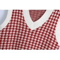 thumbnail image 5 of Women Houndstooth Pattern Knit Sweater Vest Sleeveless Loose V-Neck 90s Waistcoat Pullover Knitwear Top, 5 of 6