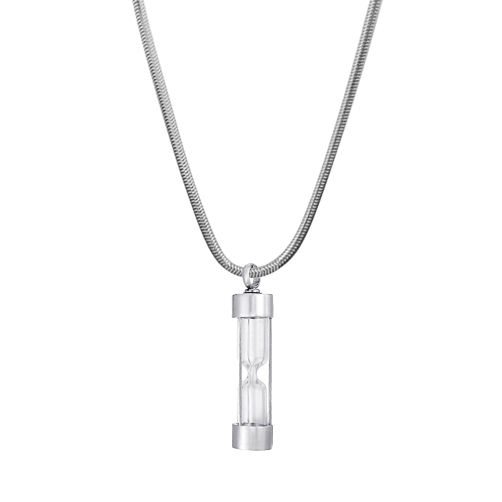 Stainless Steel Cremation Pendant Necklace for Memorial Ashes Jewelry with Cubic Zirconia Cylinder Bar Urn Necklaces for Women Men