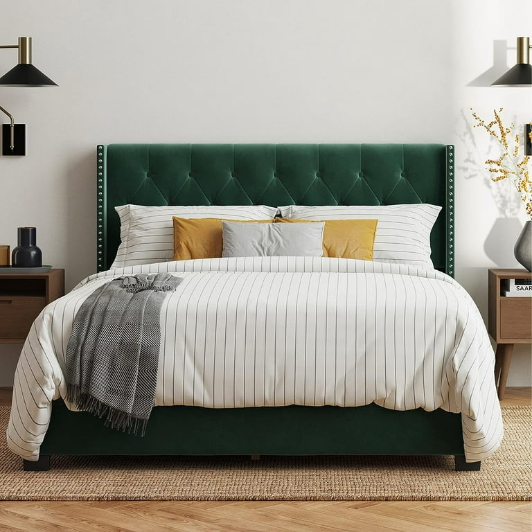 Olive Green Oversized Panelled Upholstered Bedhead - Martini Furniture