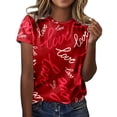 thumbnail image 1 of Fvwitlyh T-Shirts Femmes Décontracté Mignon Saint-Valentin Imprimé Lettre d'Amour Col Rond Manches Courtes T-Shirt E,L, 1 of 4