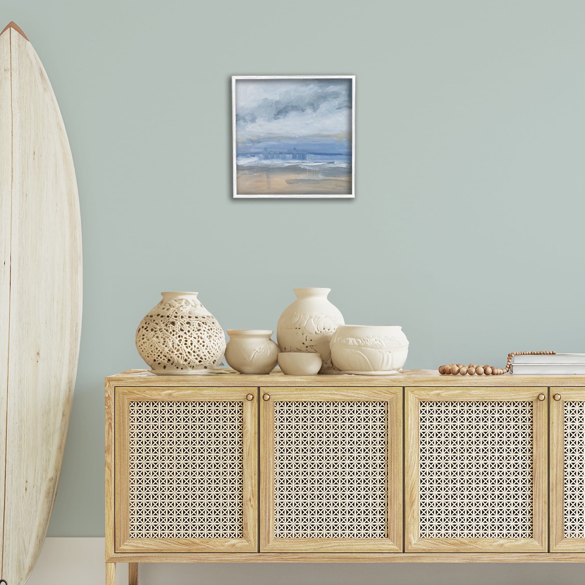Stupell Industries Abstract Beach Scenery Coastal Painting White Framed Art Print Wall Art, 17 x 17