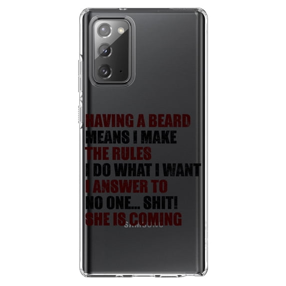DistinctInk Clear Shockproof Hybrid Case for Samsung Galaxy Note 20 (6.7" Screen) - TPU Bumper Acrylic Back Tempered Glass Screen Protector - Beard - I Make the Rules, Do What I Want