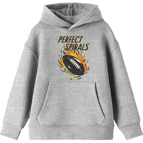 "Perfect Spirals" Flaming Football Youth Heather Gray Long Sleeve Hoodie-Medium