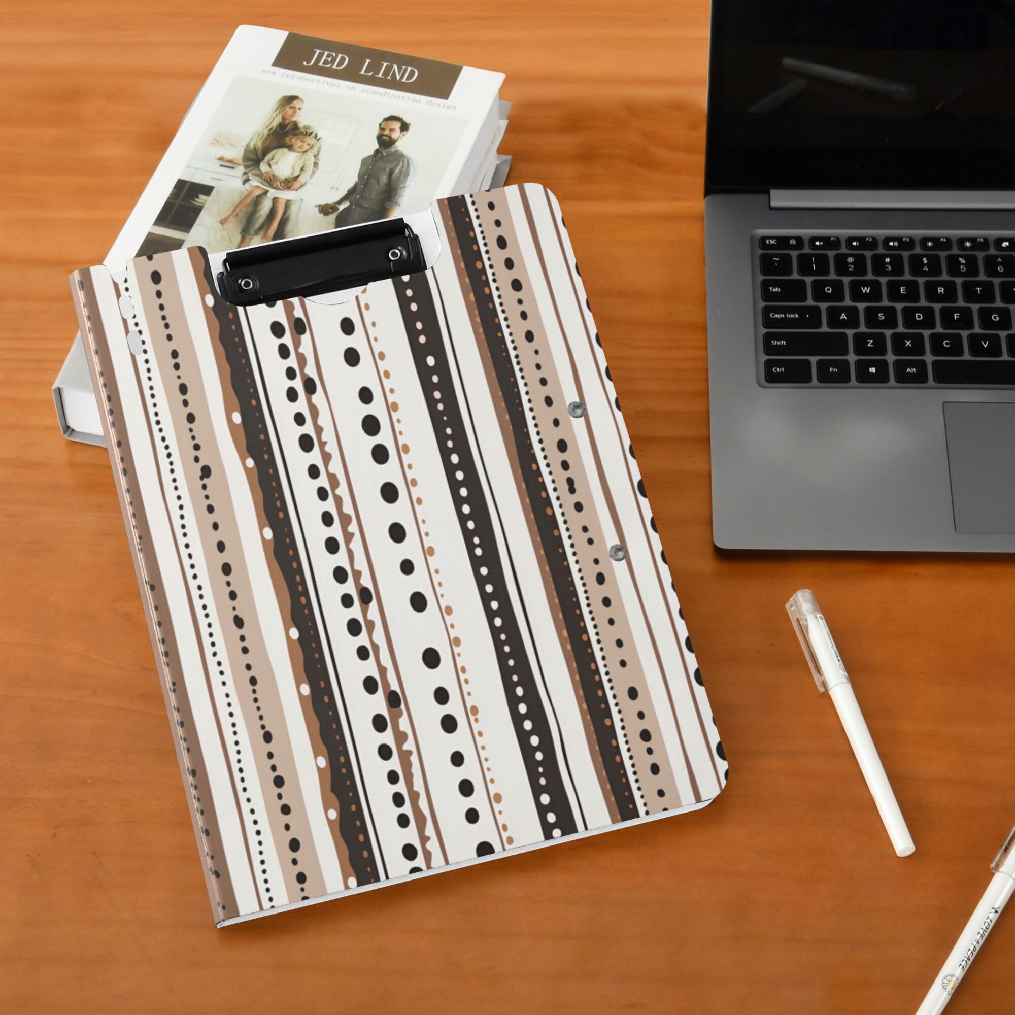 FORMRS A4 Clipboard Folder with Pen Holder Horizontal Foldable School Office Binder, Brown Abstract Stripes