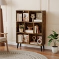 thumbnail image 3 of EDX Wooden Cube Bookshelf, Open 3-Tier Bookcase with Legs, Freestanding Bookshelves Storage Organizer Shelf, for Bedroom, Living Room, Office, Rustic Brown, 3 of 7
