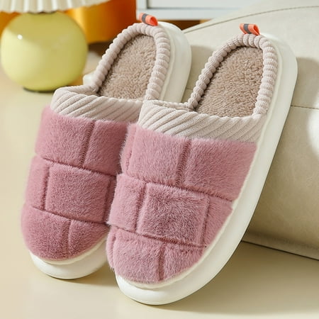 

SUODUI Women s Slippers Winter Couples Wimen Warm Home Baotou Plush Soft Bottom Comfortable Solid Color Flat Cotton Mop Watermelon Red 6.5
