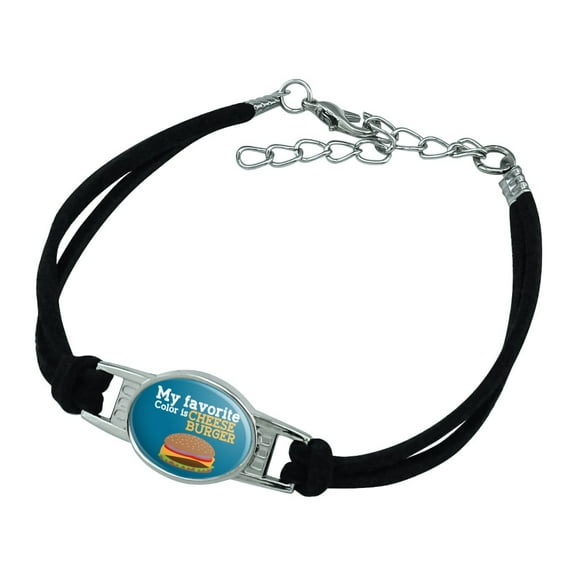 My Favorite Color is Cheeseburger Novelty Suede Leather Metal Bracelet