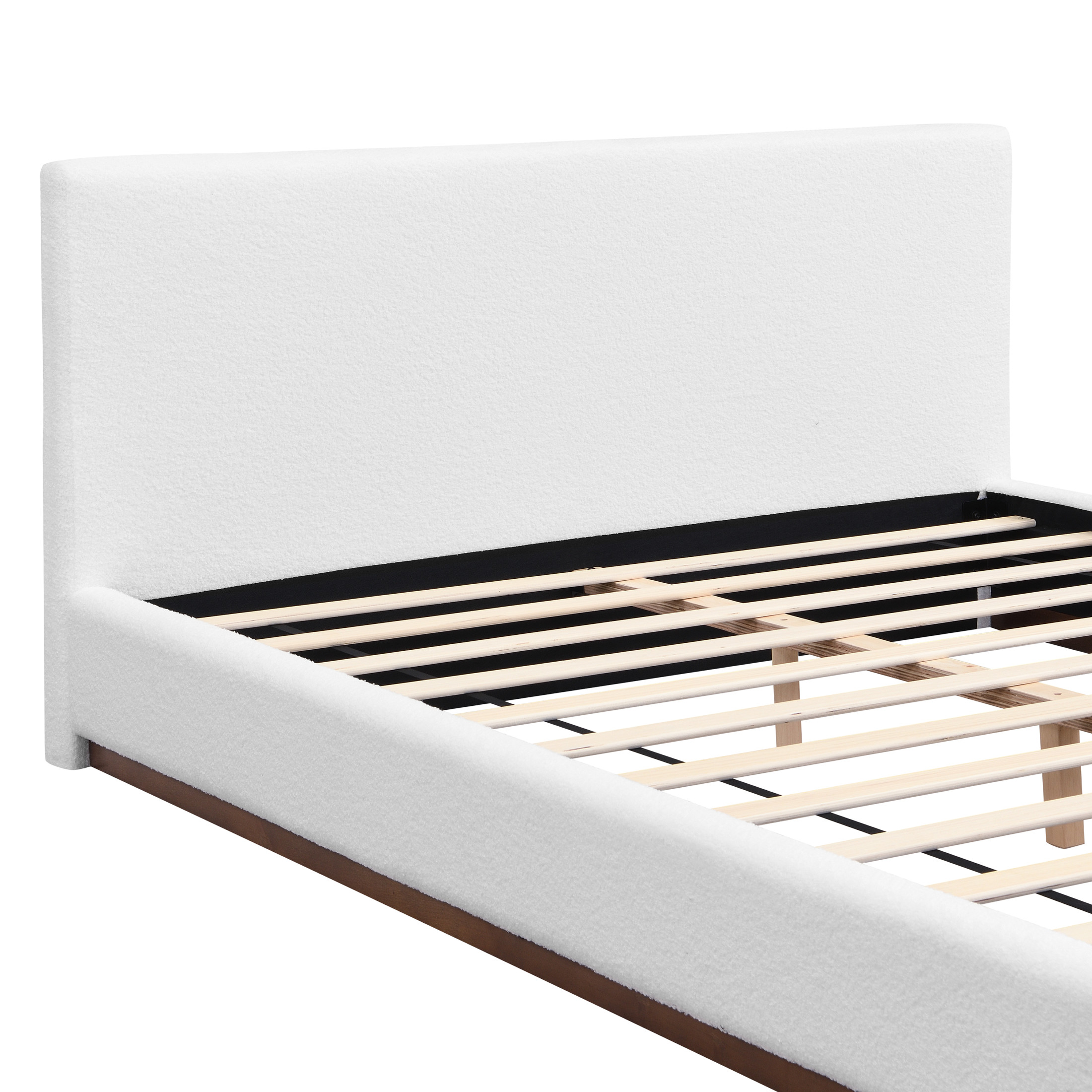 Christopher Knight Home Boucle Upholstered Queen Bed, Solid Wood Platform Bed Frame, White