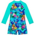 thumbnail image 4 of Fashion Leaf Printed Long Sleeve Swimming Sunscreen Quick Drying Swimsuit Blue Girls Swimsuit, 4 of 4