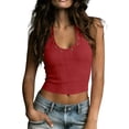 thumbnail image 2 of ClodeEU Women's V Neck Sleeveless Cropped Tank Top ,Casual Summer Crop Top Red,Women's Plus XXL, 2 of 8