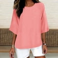 thumbnail image 2 of Staron Women's Casual Shirt 3/4 Sleeve Crew Neck Loose Blouse Solid Color Basic Comfy Relaxed Fashion Top for Spring Summer Vacation Travel Beach, Orange XL, 2 of 4