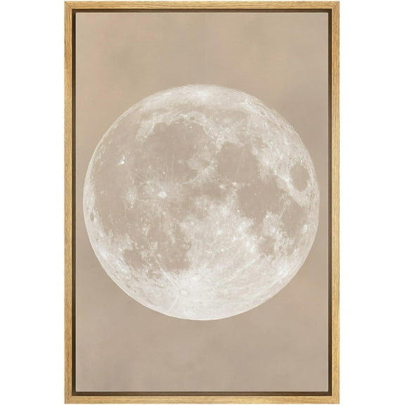IDEA4WALL Framed Canvas Wall Art Full Moon Minimalist Beige Toned Lunar Astronomical Photography Print Rustic Minimal Planet Modern Art Relax/Calm for Living Room, Bedroom, Office - 24"x36" Natural