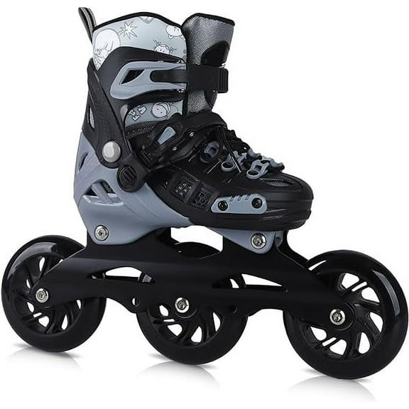 Inline Speed Skates for Kids, 3 Wheels 100mm | 4 Sizes Adjustable Inline Speed Skates for Boys, Girls, Teens - Professional Outdoor Fitness Performance Inline Skates Grey