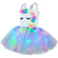 thumbnail image 5 of Vestido de princesa unicornio con tutú para niñas, vestido de tul con flores iluminadas con LED, ropa de fiesta de cumpleaños, disfraz de Halloween para niños, vestido, 5 of 5