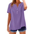 thumbnail image 2 of Purple Womens Summer Tops Cotton Linen Shirts For Women Summer Button Down Tops Short Sleeve Casual Blouses Oversized Tshirts 2025 Shirts for Women, 2 of 6