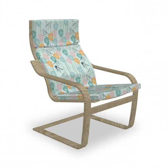 Spring Armchair Pad and Slipcover, Creative Abstract Pattern with Flowers and Outline Birds Nostalgia, 1 Piece Soft Cushion Replacement with Removable Cover, Pale Blue Multicolor, by Ambesonne