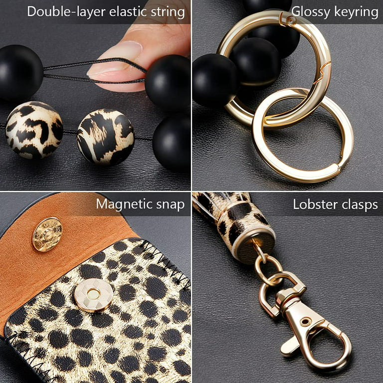 Ouber Keychain Bracelet Wristlet with Card Wallet, Silicone Beaded Key Ring  Bracelet, Elastic Keyring Bangle for Women 