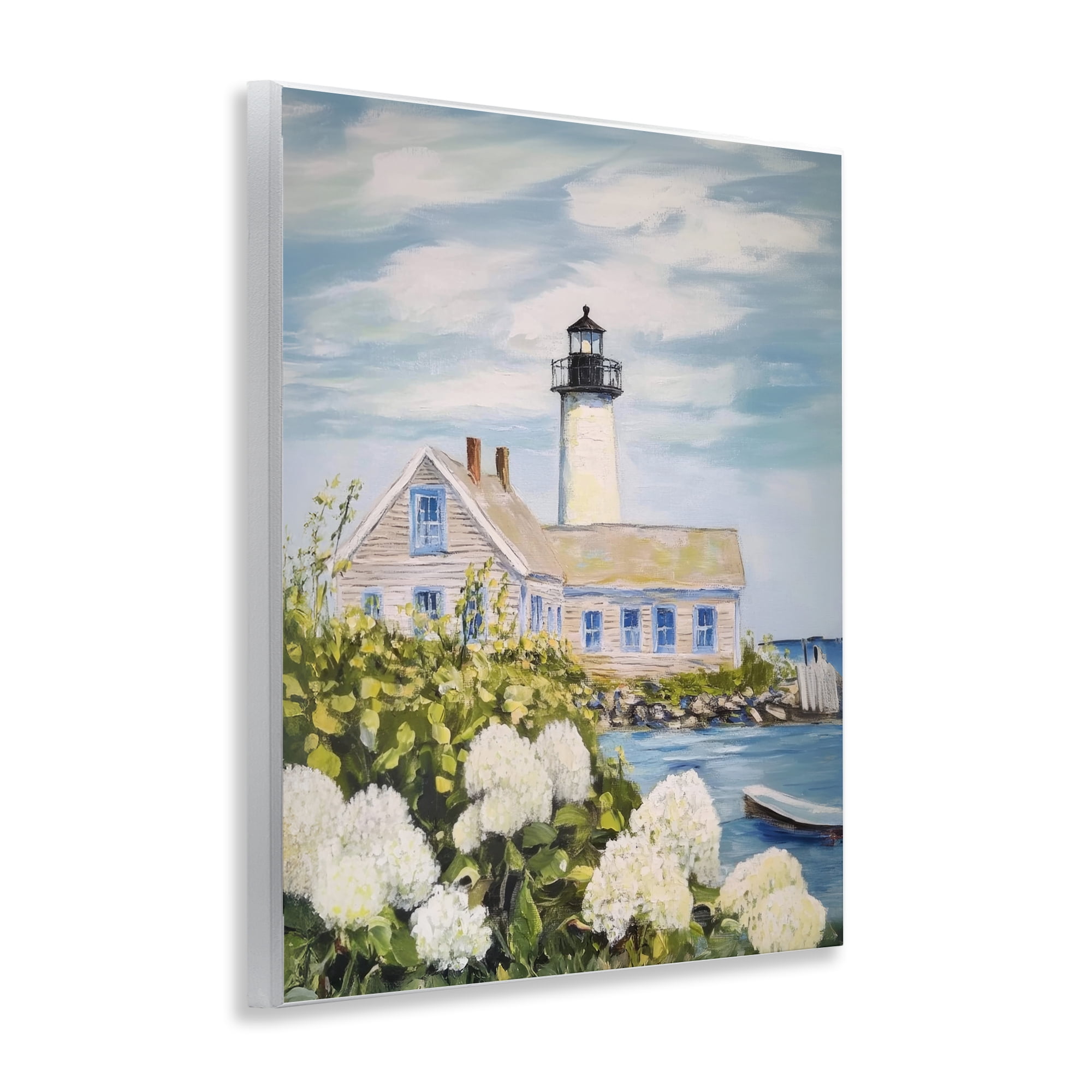 Stupell Industries Lighthouse Scenery with Hydrangeas Wall Plaque Art, design by Sisi and Seb