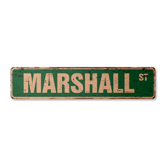 MARSHALL Vintage Aluminum Street Sign Childrens Name Room Metal Sign rustic metal tin | Indoor/Outdoor |  30" Wide