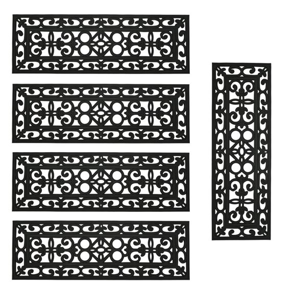 WANLISELL 5 pack Rubber Stair Treads, 10'' x 30'' Non-Slip Rubber Step Mats Stair Treads Mat for Indoor Outdoor Stairs, Black