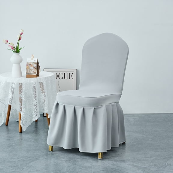 Fitted for Dining Room Chairs, Stretch Spandex Dining Chair Covers with Skirt –light gray