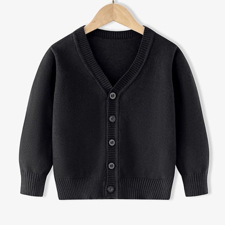 Cethrio Kids Boys Knit Cardigans Long Sleeve Casual Buttons V Neck Boys Sweaters Black Size 6