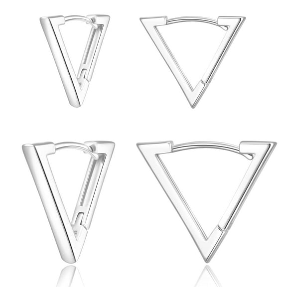 MYCUTEY 2 Pairs Silver Plated Minimalist Geometric Triangle Huggies V Shaped Hoop Earrings for Women