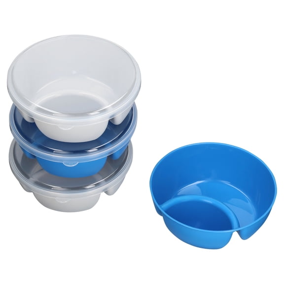 Mainstays Kids 18 oz Divided Round Blue Plastic Bowls with Lids, Set of 4